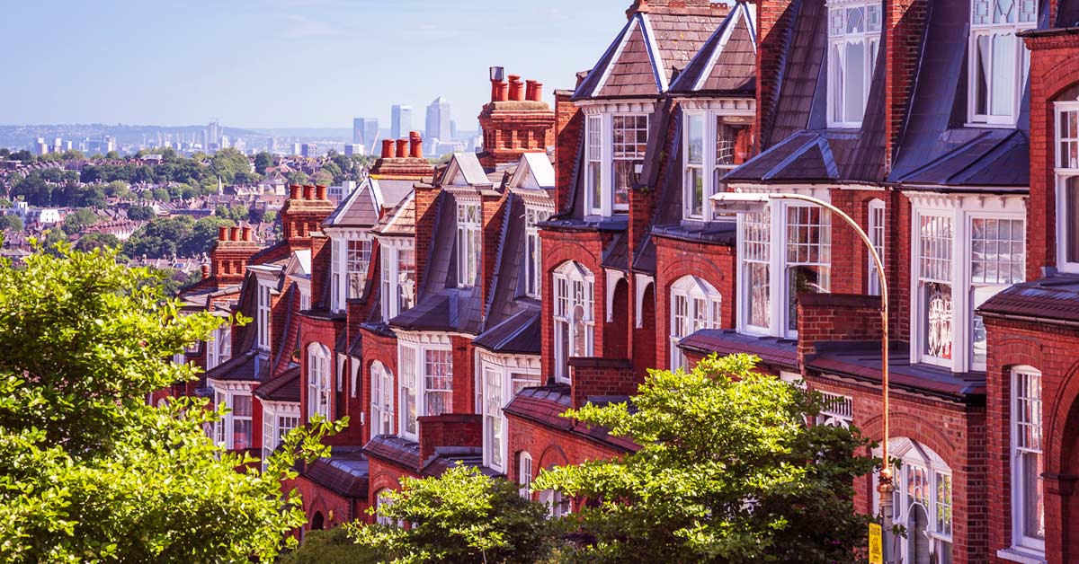 A high-value London street scene - row of houses