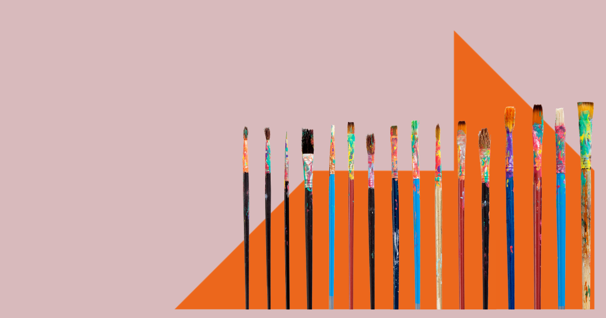 Row of colourful paint brushes