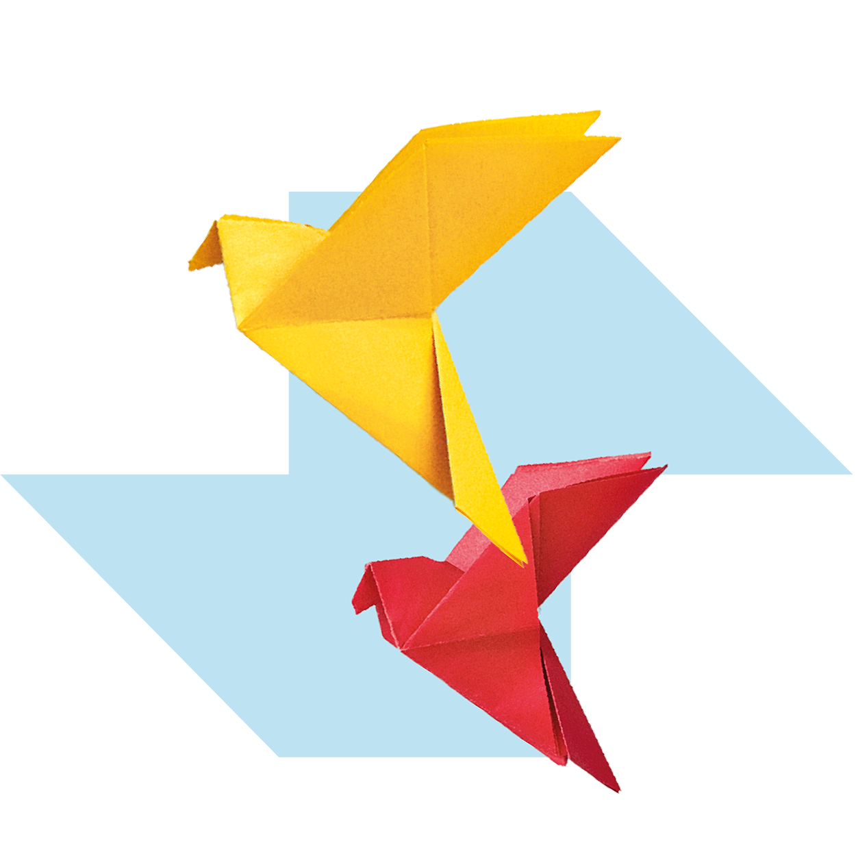 Red and yellow origami birds representing the responsible business review of leading London law firm, Forsters LLP